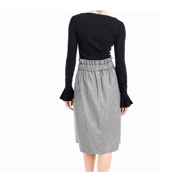 J. Crew Collection 100% Wool Houndstooth Plaid Paper Bag Midi Belted Skirt Sz S - Picture 12 of 12